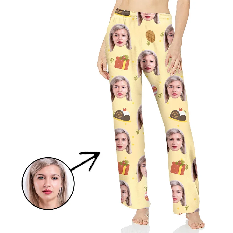 Custom Photo Pajamas Pants For Women With Christmas Cake Stylish Slim Trousers