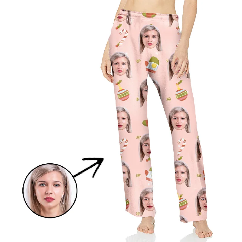 Custom Photo Pajamas Pants For Women With Christmas Candy Cane High-Waist Yoga Pants Custom Photo Pajamas Pants For Women With Christmas Candy Cane High-Waist Yoga Pants