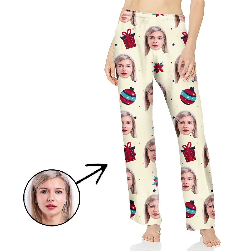 Custom Photo Pajamas Pants For Women With Christmas Pendant And Light Classic Bootcut Trousers Custom Photo Pajamas Pants For Women With Christmas Pendant And Light Classic Bootcut Trousers