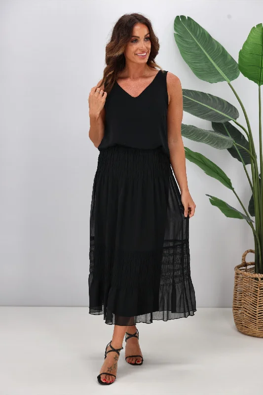 Jane James Gemma Shirred Detail Skirt Black Preorder Late January vintage skirt charm Jane James Gemma Shirred Detail Skirt Black Preorder Late January vintage skirt charm