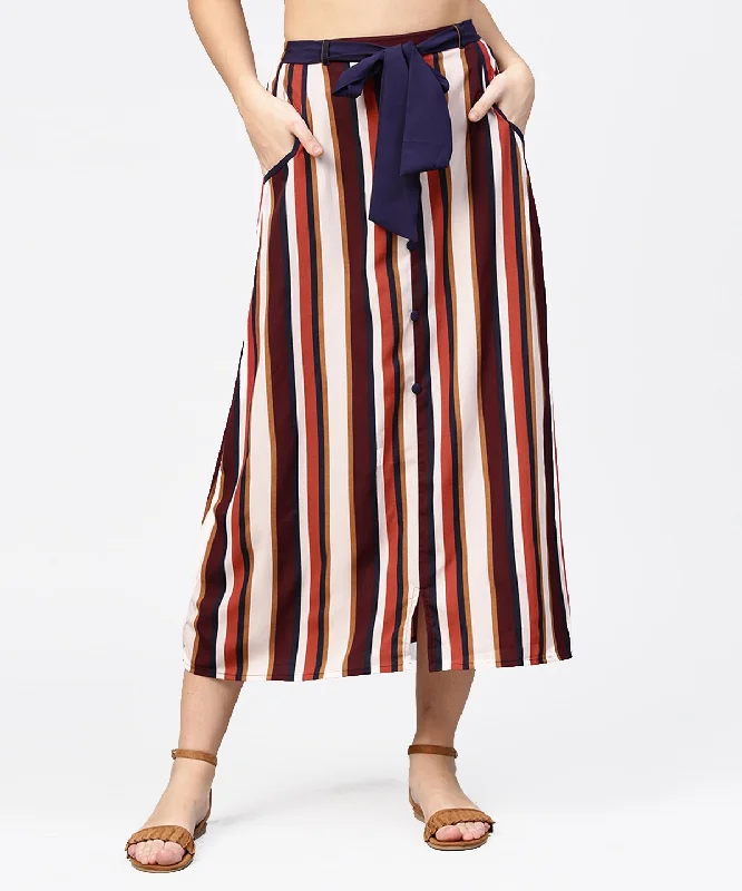 NOZ2TOZ Multi Printed Ankle Length Flared Skirt With Button Work At Front lace skirt intricate NOZ2TOZ Multi Printed Ankle Length Flared Skirt With Button Work At Front lace skirt intricate