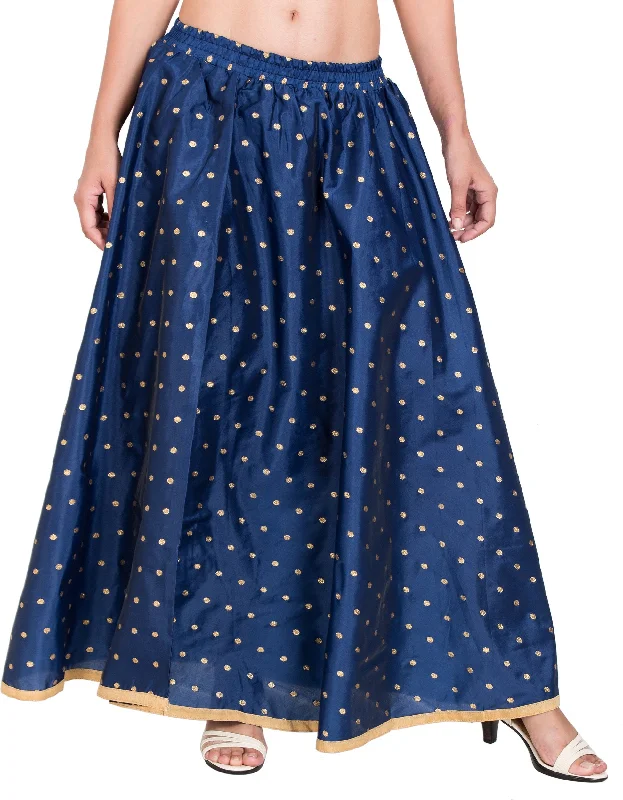 PAVONINE Navy Blue Color Golden Zari Work Satan Fabric Maxi Skirt For Women pleated skirt texture PAVONINE Navy Blue Color Golden Zari Work Satan Fabric Maxi Skirt For Women pleated skirt texture