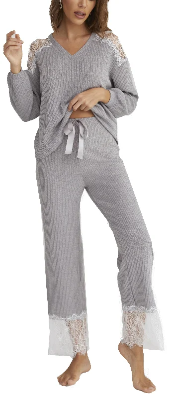 RH Women’s Pajama Set Long Sleeve Knitted Lace Top Pants Pyjama Night RHW2927-B Casual Wide Pants RH Women’s Pajama Set Long Sleeve Knitted Lace Top Pants Pyjama Night RHW2927-B Casual Wide Pants